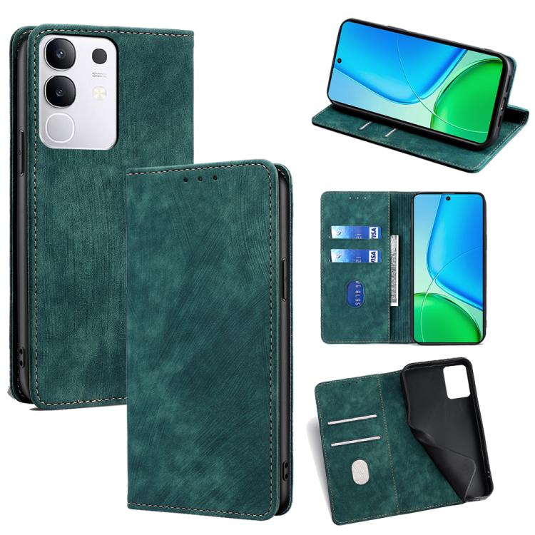 Custodia per telefono in pelle magnetica con spazzola antifurto RFID, For vivo Y29s 5G / Y04 4G, For vivo Y29 4G Global, For vivo V50 5G, For vivo X200 Pro 5G