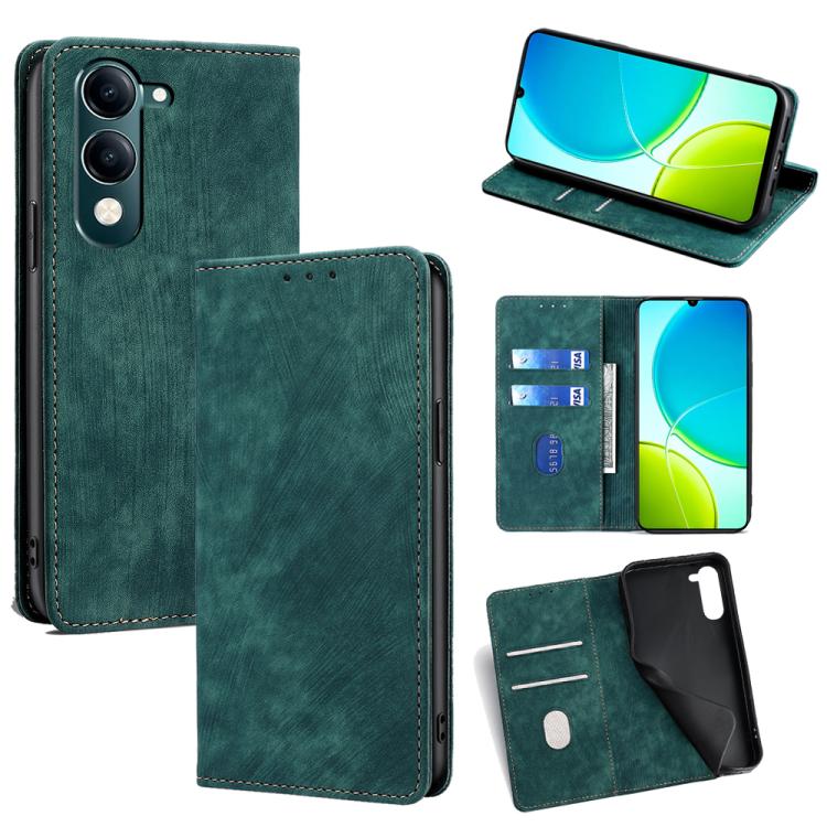 Custodia per telefono in pelle magnetica con spazzola antifurto RFID, For vivo Y29s 5G / Y04 4G, For vivo Y29 4G Global, For vivo V50 5G, For vivo X200 Pro 5G