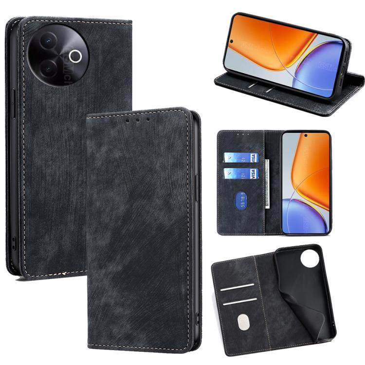 Custodia per telefono in pelle magnetica con spazzola antifurto RFID, For vivo iQOO Neo 10 5G Global, For vivo X200s 5G, For vivo Y39 5G Global, For vivo V50 Lite 5G
