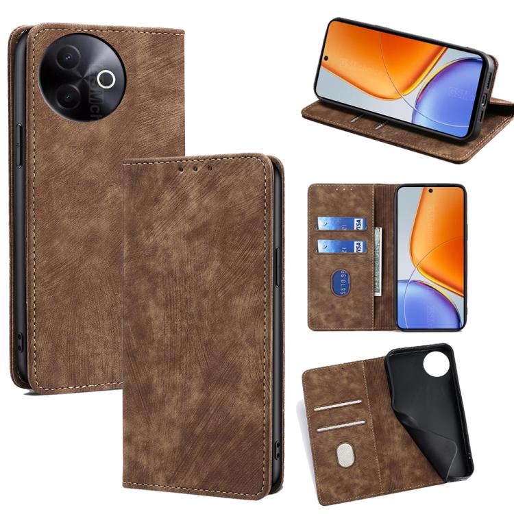 Custodia per telefono in pelle magnetica con spazzola antifurto RFID, For vivo iQOO Neo 10 5G Global, For vivo X200s 5G, For vivo Y39 5G Global, For vivo V50 Lite 5G
