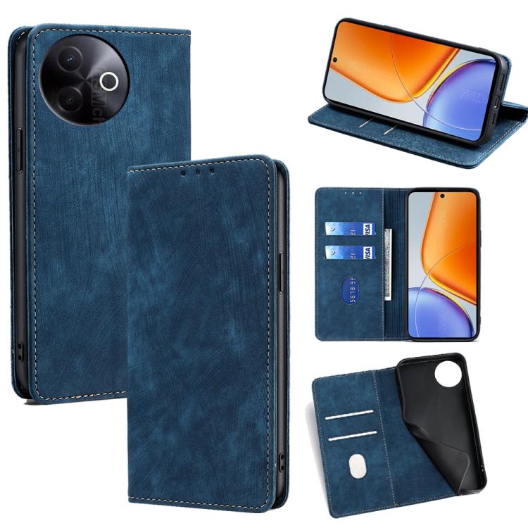 Custodia per telefono in pelle magnetica con spazzola antifurto RFID, For vivo iQOO Neo 10 5G Global, For vivo X200s 5G, For vivo Y39 5G Global, For vivo V50 Lite 5G