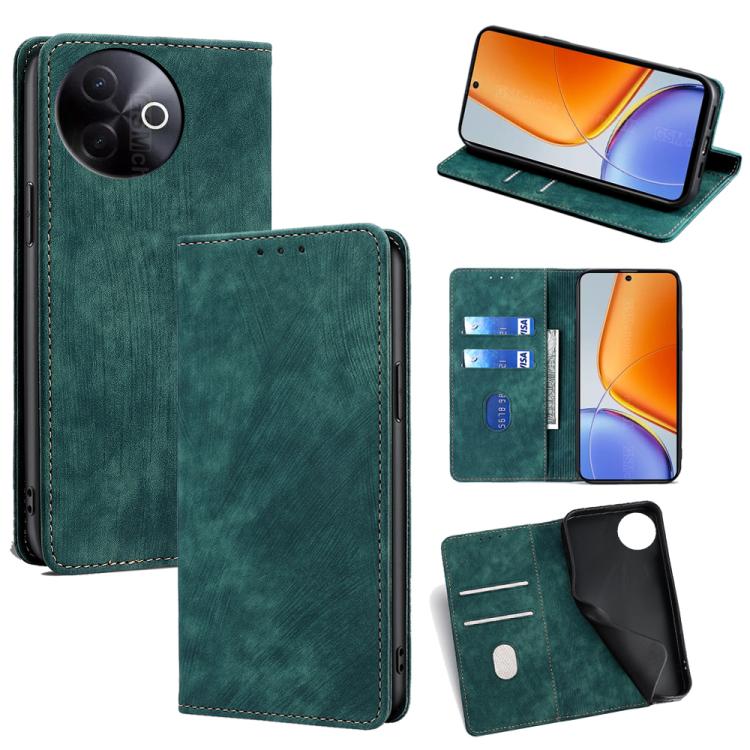 Custodia per telefono in pelle magnetica con spazzola antifurto RFID, For vivo iQOO Neo 10 5G Global, For vivo X200s 5G, For vivo Y39 5G Global, For vivo V50 Lite 5G
