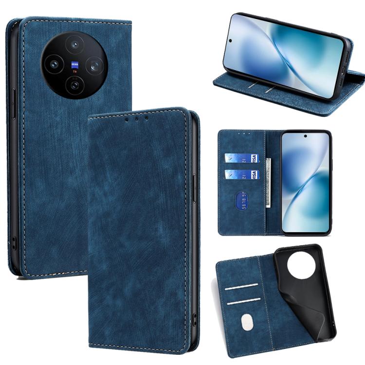Custodia per telefono in pelle magnetica con spazzola antifurto RFID, For vivo iQOO Neo 10 5G Global, For vivo X200s 5G, For vivo Y39 5G Global, For vivo V50 Lite 5G