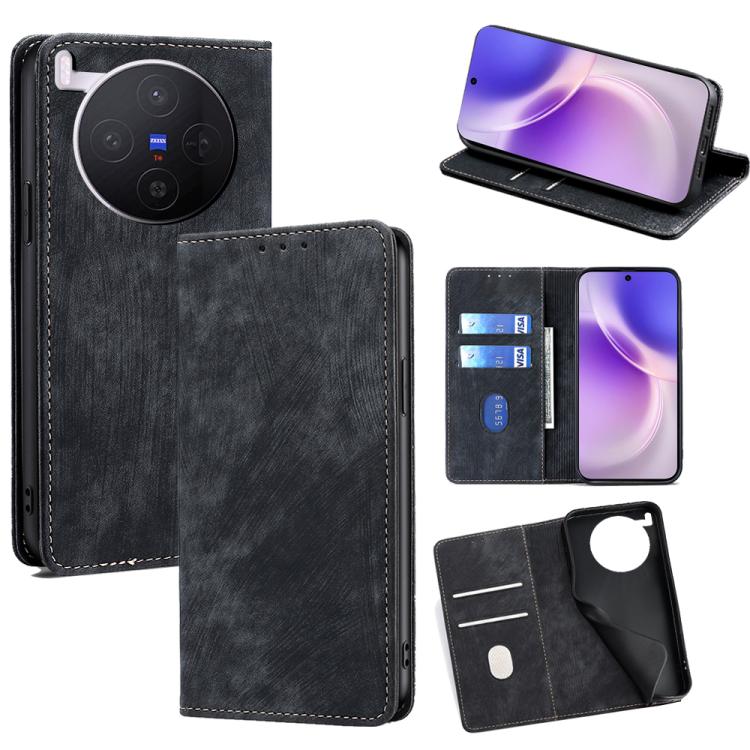 Custodia per telefono in pelle magnetica con spazzola antifurto RFID, For vivo X300 5G, For vivo Y31 5G 2025, For vivo V60 Lite 5G Global, For vivo V60 5G Global