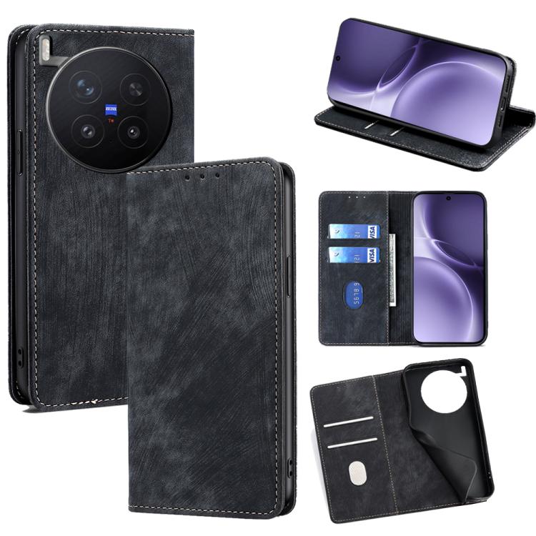 Custodia per telefono in pelle magnetica con spazzola antifurto RFID, For vivo X300 Ultra 5G, For vivo S50 Pro mini 5G, For vivo S50 5G, For vivo X300 Pro 5G