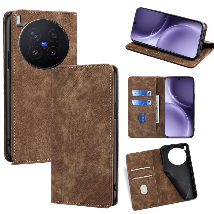 Custodia per telefono in pelle magnetica con spazzola antifurto RFID, For vivo X300 Ultra 5G, For vivo S50 Pro mini 5G, For vivo S50 5G, For vivo X300 Pro 5G