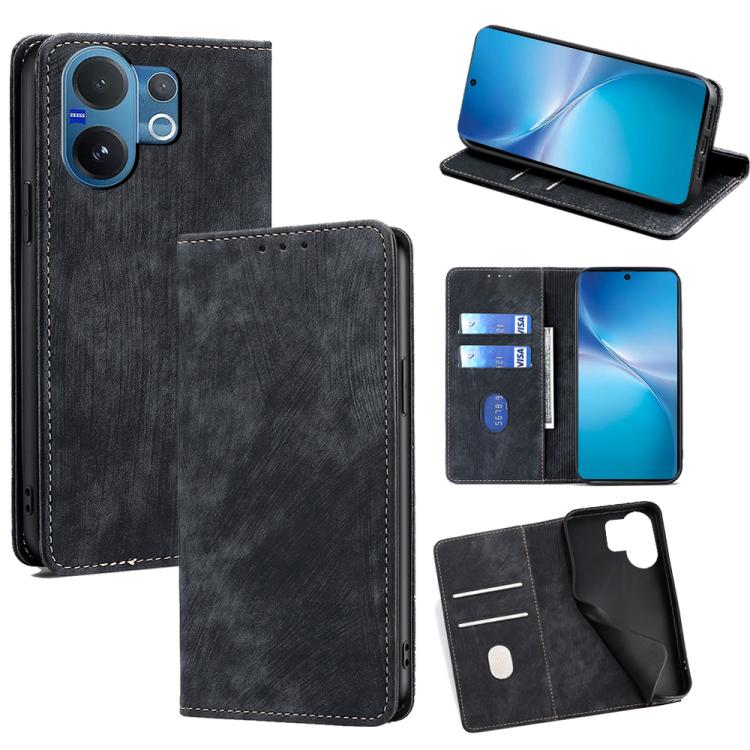 Custodia per telefono in pelle magnetica con spazzola antifurto RFID, For vivo X300 5G, For vivo Y31 5G 2025, For vivo V60 Lite 5G Global, For vivo V60 5G Global