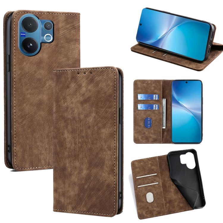 Custodia per telefono in pelle magnetica con spazzola antifurto RFID, For vivo X300 5G, For vivo Y31 5G 2025, For vivo V60 Lite 5G Global, For vivo V60 5G Global