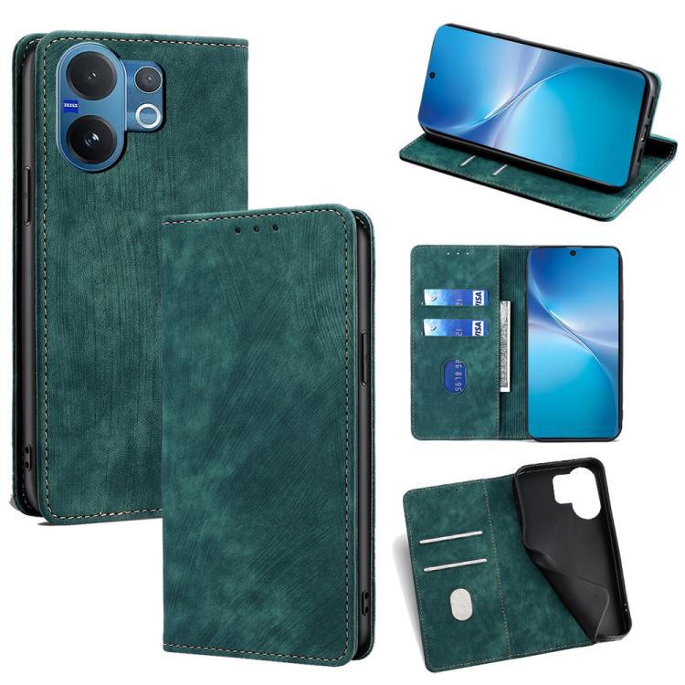 Custodia per telefono in pelle magnetica con spazzola antifurto RFID, For vivo X300 5G, For vivo Y31 5G 2025, For vivo V60 Lite 5G Global, For vivo V60 5G Global