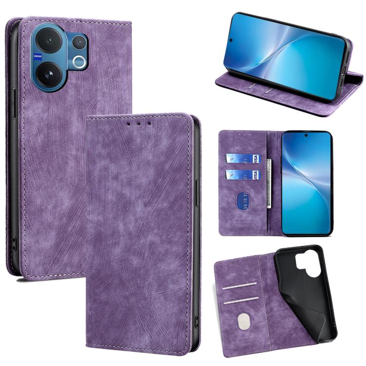 Custodia per telefono in pelle magnetica con spazzola antifurto RFID, For vivo X300 5G, For vivo Y31 5G 2025, For vivo V60 Lite 5G Global, For vivo V60 5G Global