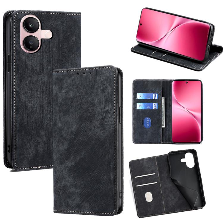 Custodia per telefono in pelle magnetica con spazzola antifurto RFID, For vivo X300 5G, For vivo Y31 5G 2025, For vivo V60 Lite 5G Global, For vivo V60 5G Global
