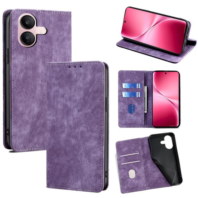 Custodia per telefono in pelle magnetica con spazzola antifurto RFID, For vivo X300 5G, For vivo Y31 5G 2025, For vivo V60 Lite 5G Global, For vivo V60 5G Global