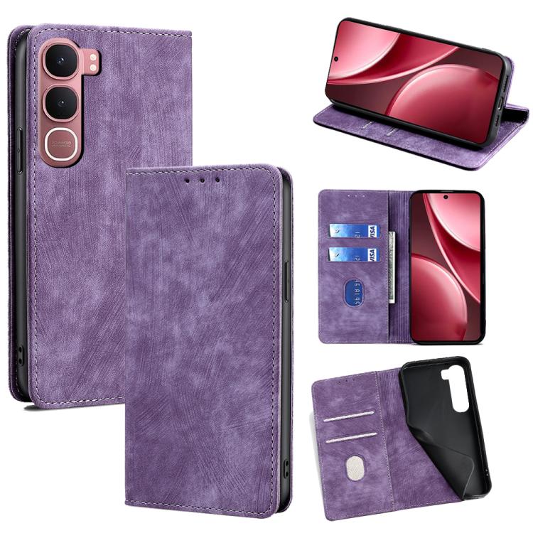 Custodia per telefono in pelle magnetica con spazzola antifurto RFID, For vivo X300 5G, For vivo Y31 5G 2025, For vivo V60 Lite 5G Global, For vivo V60 5G Global