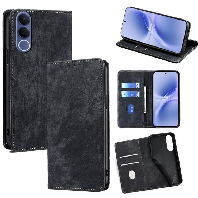 Custodia per telefono in pelle magnetica con spazzola antifurto RFID, For vivo X300s 5G, For vivo V70 FE 5G, For vivo Y05 4G, For vivo Y500i 5G