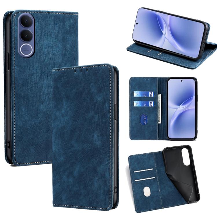 Custodia per telefono in pelle magnetica con spazzola antifurto RFID, For vivo X300s 5G, For vivo V70 FE 5G, For vivo Y05 4G, For vivo Y500i 5G