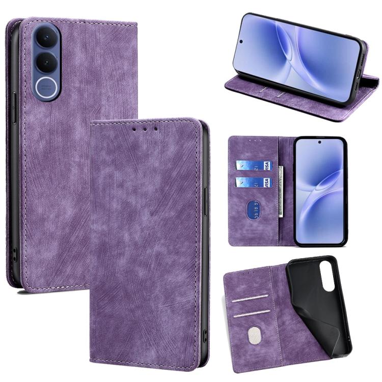 Custodia per telefono in pelle magnetica con spazzola antifurto RFID, For vivo X300s 5G, For vivo V70 FE 5G, For vivo Y05 4G, For vivo Y500i 5G
