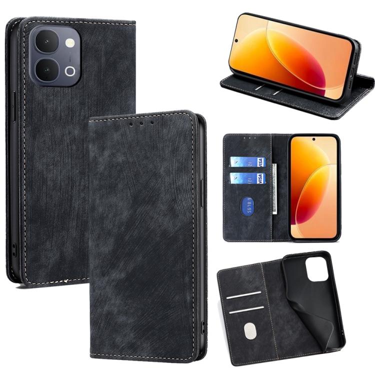 Custodia per telefono in pelle magnetica con spazzola antifurto RFID, For vivo X300s 5G, For vivo V70 FE 5G, For vivo Y05 4G, For vivo Y500i 5G