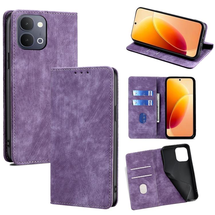 Custodia per telefono in pelle magnetica con spazzola antifurto RFID, For vivo X300s 5G, For vivo V70 FE 5G, For vivo Y05 4G, For vivo Y500i 5G