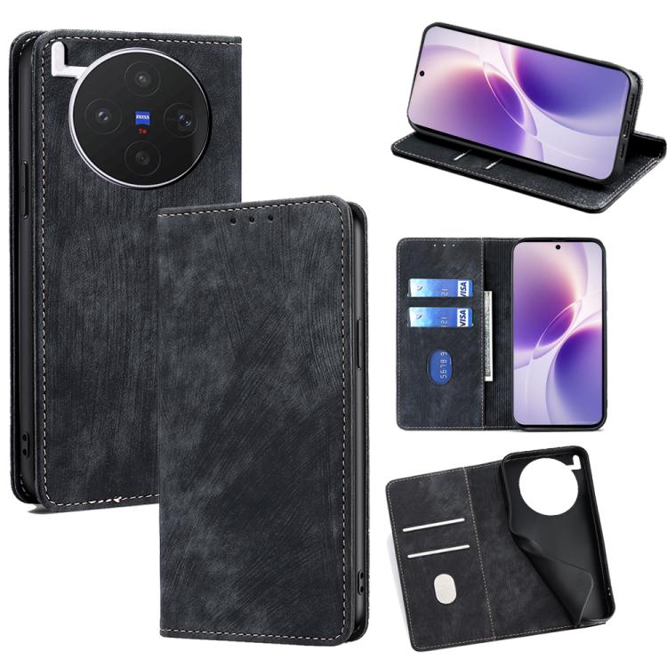 Custodia per telefono in pelle magnetica con spazzola antifurto RFID, For vivo X300s 5G, For vivo V70 FE 5G, For vivo Y05 4G, For vivo Y500i 5G