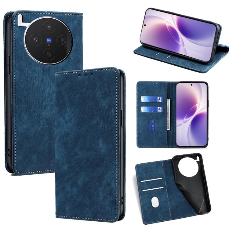 Custodia per telefono in pelle magnetica con spazzola antifurto RFID, For vivo X300s 5G, For vivo V70 FE 5G, For vivo Y05 4G, For vivo Y500i 5G