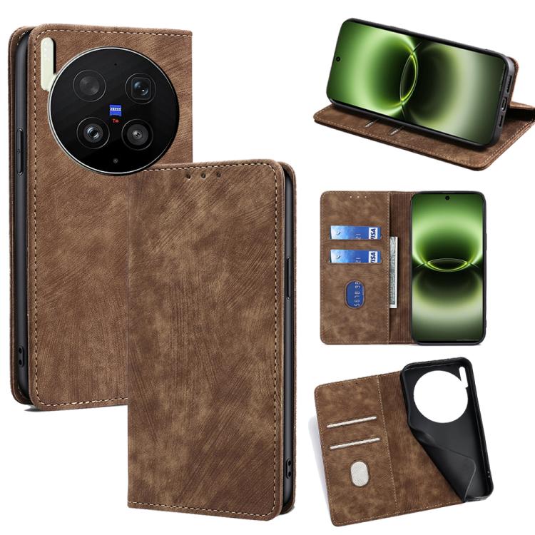 Custodia per telefono in pelle magnetica con spazzola antifurto RFID, For vivo X300 Ultra 5G, For vivo S50 Pro mini 5G, For vivo S50 5G, For vivo X300 Pro 5G