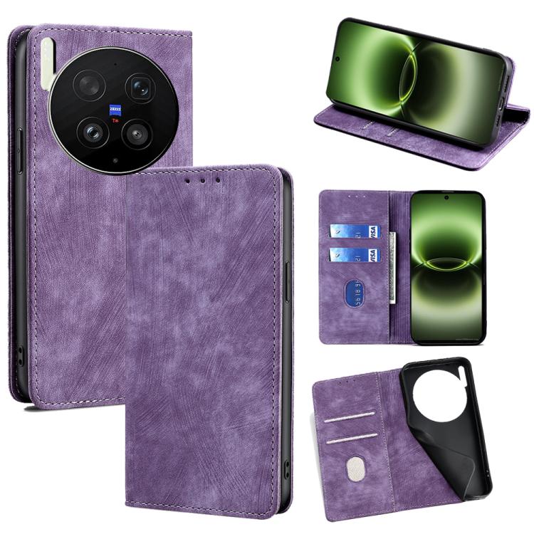 Custodia per telefono in pelle magnetica con spazzola antifurto RFID, For vivo X300 Ultra 5G, For vivo S50 Pro mini 5G, For vivo S50 5G, For vivo X300 Pro 5G