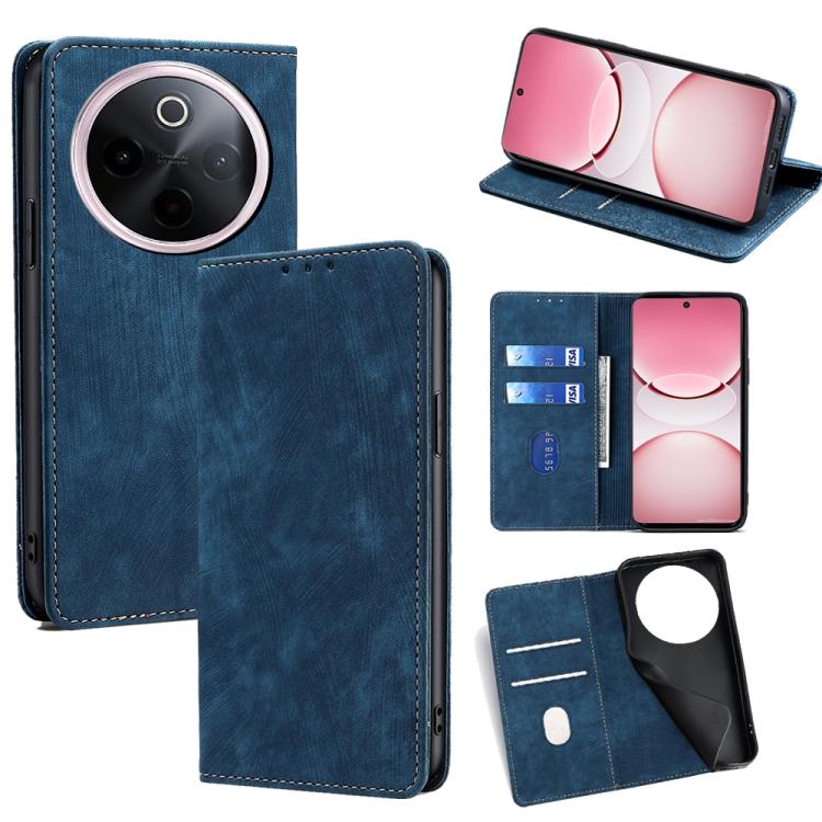 Custodia per telefono in pelle magnetica con spazzola antifurto RFID, For vivo Y300 Pro 5G, For vivo S19 Pro, For vivo S19, For vivo Y28 4G