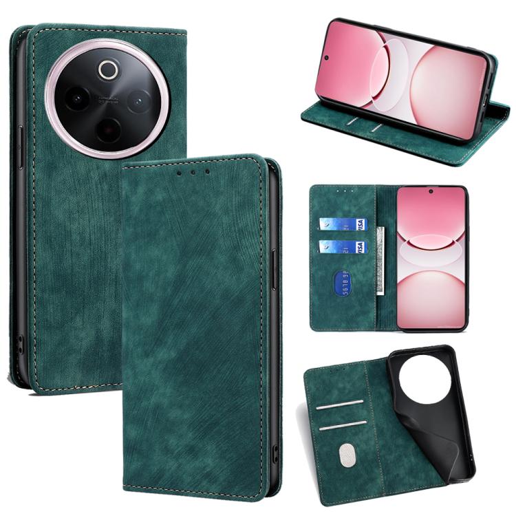 Custodia per telefono in pelle magnetica con spazzola antifurto RFID, For vivo Y300 Pro 5G, For vivo S19 Pro, For vivo S19, For vivo Y28 4G