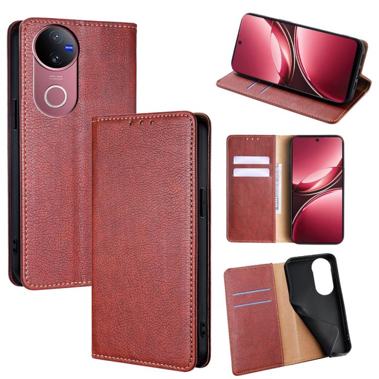 Custodia per telefono in pelle magnetica tinta unita lucida olio, For vivo V50 5G, For vivo X200 Pro 5G, For vivo Y300 Pro 5G, For vivo S19 Pro