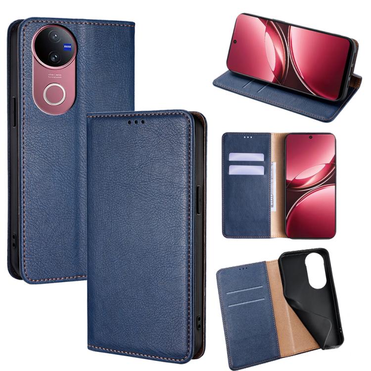 Custodia per telefono in pelle magnetica tinta unita lucida olio, For vivo V50 5G, For vivo X200 Pro 5G, For vivo Y300 Pro 5G, For vivo S19 Pro