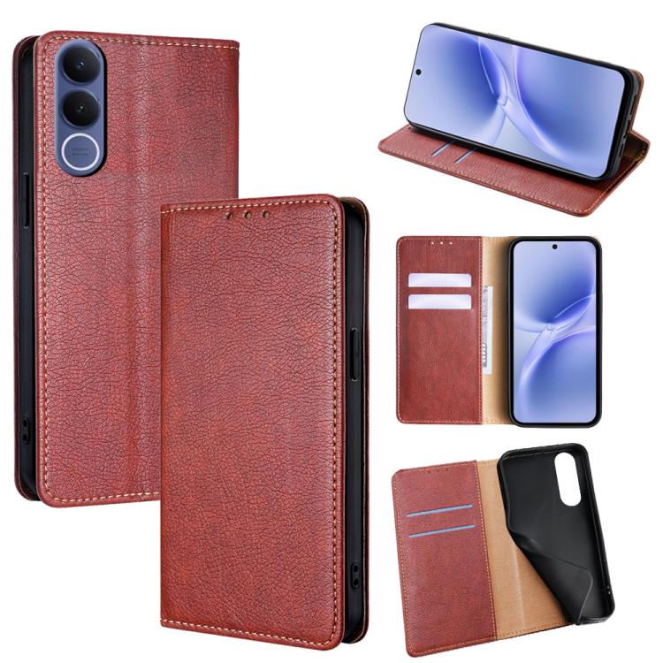 Custodia per telefono in pelle magnetica tinta unita lucida olio, For vivo X300s 5G, For vivo V70 FE 5G, For vivo Y05 4G, For vivo Y500i 5G