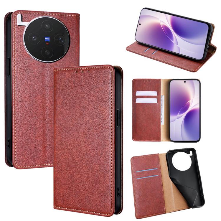 Custodia per telefono in pelle magnetica tinta unita lucida olio, For vivo X300s 5G, For vivo V70 FE 5G, For vivo Y05 4G, For vivo Y500i 5G