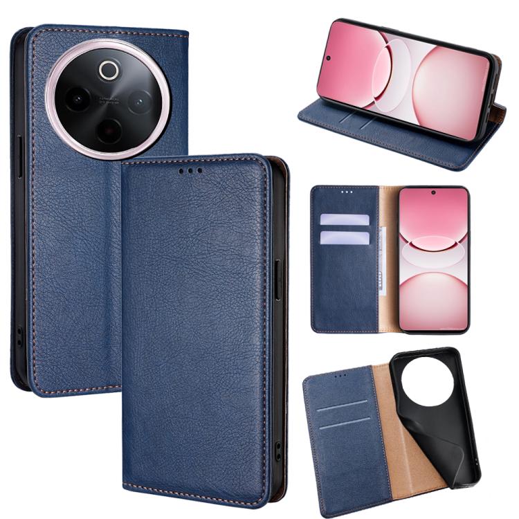 Custodia per telefono in pelle magnetica tinta unita lucida olio, For vivo V50 5G, For vivo X200 Pro 5G, For vivo Y300 Pro 5G, For vivo S19 Pro