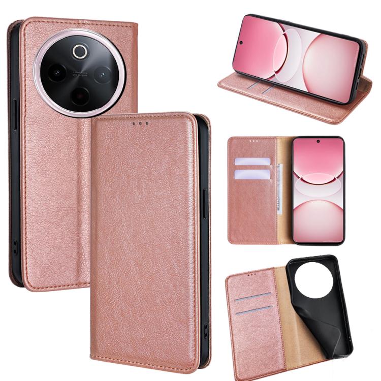 Custodia per telefono in pelle magnetica tinta unita lucida olio, For vivo V50 5G, For vivo X200 Pro 5G, For vivo Y300 Pro 5G, For vivo S19 Pro