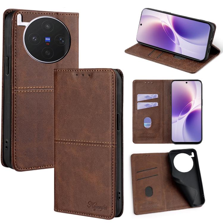 Custodia per telefono in pelle magnetica con trama di mucca, For vivo X300s 5G, For vivo V70 FE 5G, For vivo Y05 4G, For vivo Y500i 5G