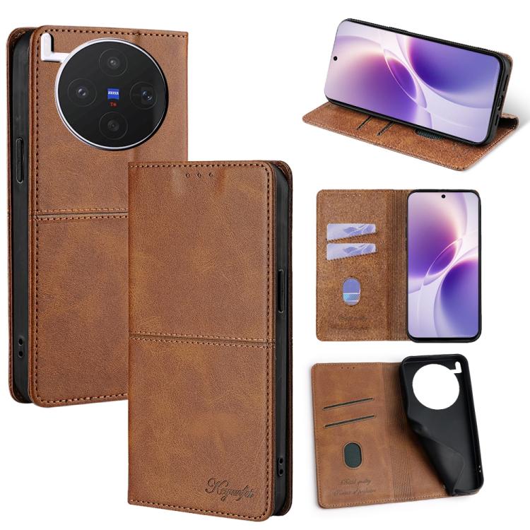 Custodia per telefono in pelle magnetica con trama di mucca, For vivo X300s 5G, For vivo V70 FE 5G, For vivo Y05 4G, For vivo Y500i 5G