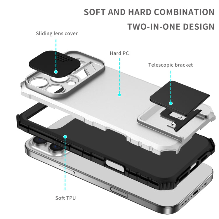 Custodia per telefono camshield scorrevole con supporto stereoscopico, For iPhone 16 Pro Max, For iPhone 16 Pro, For iPhone 16 Plus