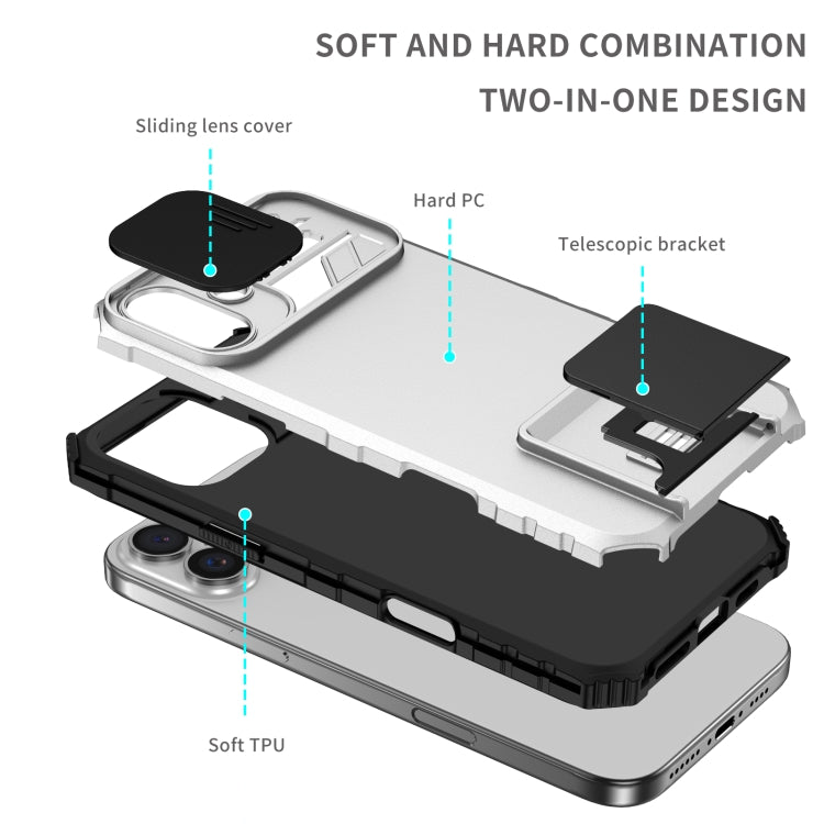 Custodia per telefono camshield scorrevole con supporto stereoscopico, For iPhone 16, For iPhone 15 Pro Max, For iPhone 15 Pro