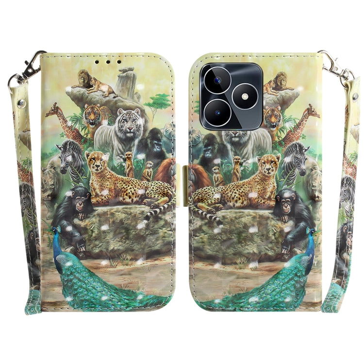 Custodia per telefono in pelle flip orizzontale colorata 3D, For Realme C53 / Narzo N53, For Realme C65 4G