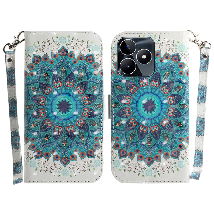 Custodia per telefono in pelle flip orizzontale colorata 3D, For Realme C53 / Narzo N53, For Realme C65 4G