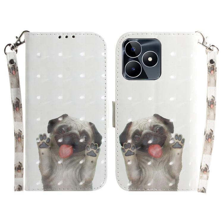 Custodia per telefono in pelle flip orizzontale colorata 3D, For Realme C53 / Narzo N53, For Realme C65 4G