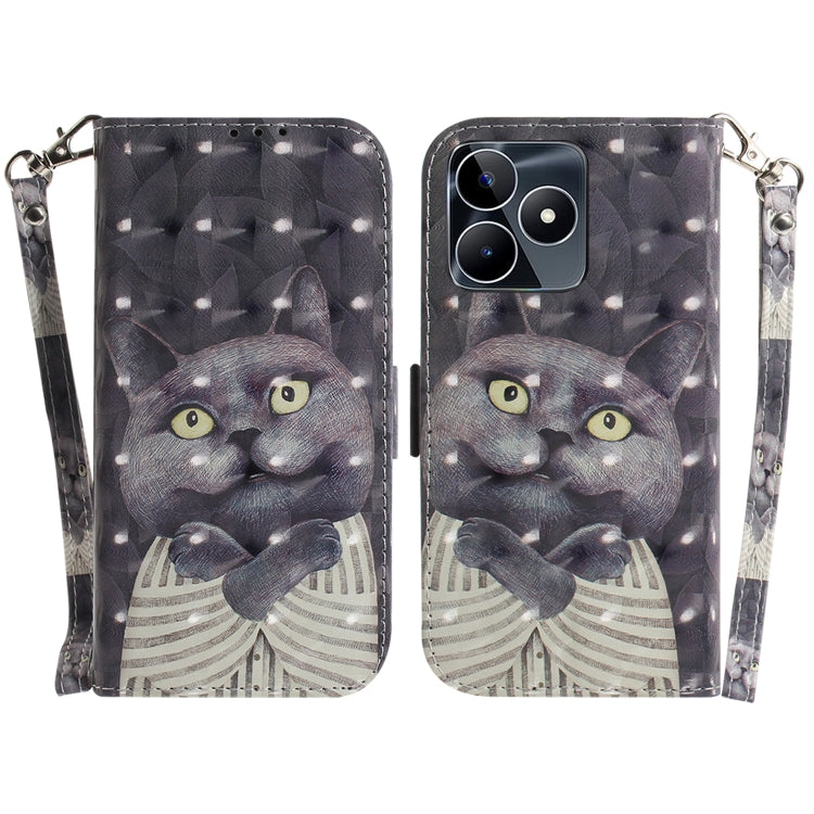 Custodia per telefono in pelle flip orizzontale colorata 3D, For Realme C53 / Narzo N53, For Realme C65 4G