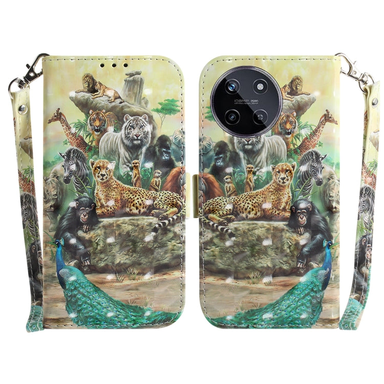 Custodia per telefono in pelle flip orizzontale colorata 3D, For Realme 11 4G Global, For Realme 11 5G/Narzo 60 India Version