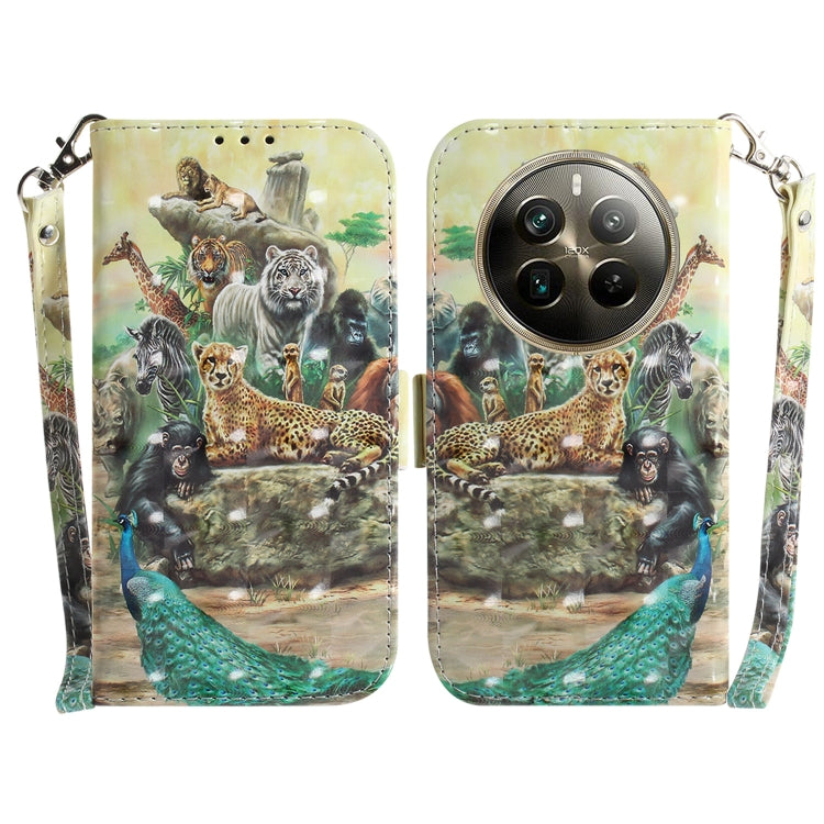 Custodia per telefono in pelle flip orizzontale colorata 3D, For Realme 12+, For Realme 12 Pro+ Global