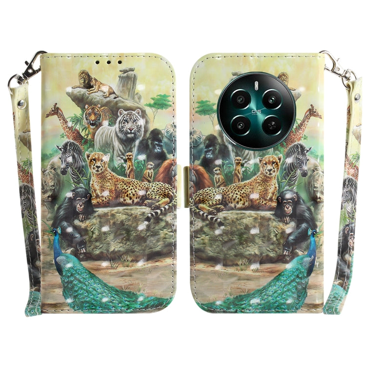 Custodia per telefono in pelle flip orizzontale colorata 3D, For Realme 12+, For Realme 12 Pro+ Global