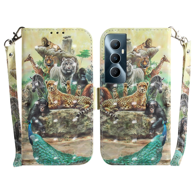 Custodia per telefono in pelle flip orizzontale colorata 3D, For Realme C53 / Narzo N53, For Realme C65 4G