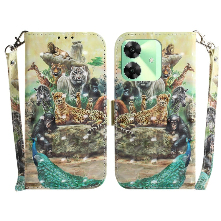 Custodia per telefono in pelle flip orizzontale colorata 3D, For Realme C61 / C63 / Note 60, For Realme 12 5G