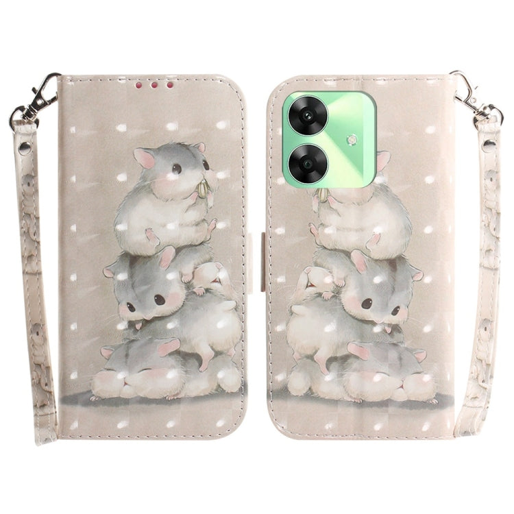 Custodia per telefono in pelle flip orizzontale colorata 3D, For Realme C61 / C63 / Note 60, For Realme 12 5G