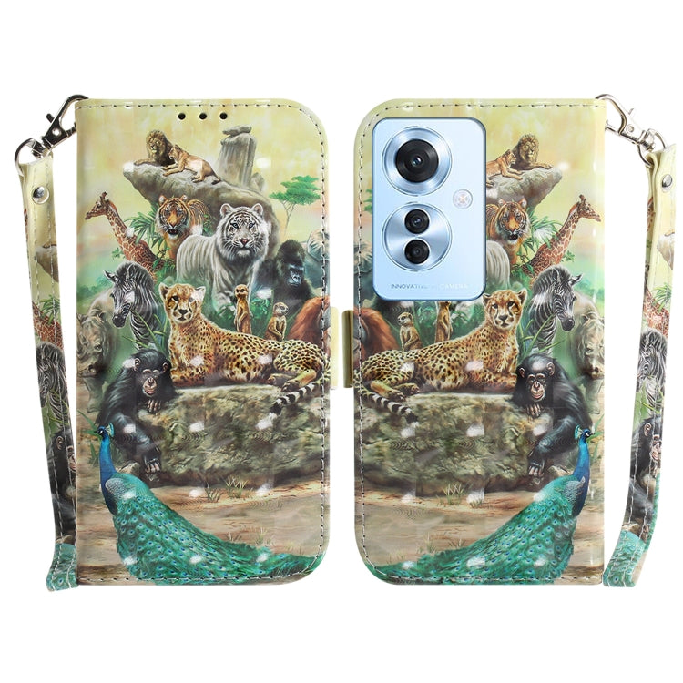 Custodia per telefono in pelle flip orizzontale colorata 3D, For OPPO Reno11 F Global, For OPPO Reno11 Global