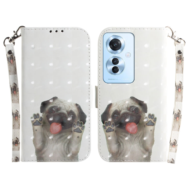 Custodia per telefono in pelle flip orizzontale colorata 3D, For OPPO Reno11 F Global, For OPPO Reno11 Global